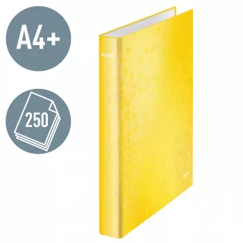 Leitz Ντοσιέ με δακτυλίους WOW επικαλυμμένο A4+ 2DR/25mm, A4+, δακτύλιος D, χαρτόνι, κίτρινο, 250 φύλλα, 80 g/m²