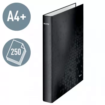 Leitz Ντοσιέ με δακτυλίους WOW επικαλυμμένο A4+ 2DR/25mm, A4+, δακτύλιος D, χαρτόνι, μαύρο, 250 φύλλα, 80 g/m²