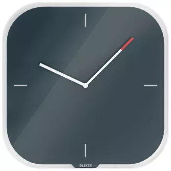 Leitz Cosy Silent γυάλινο επιτοίχιο ρολόι, τετράγωνο, μαύρο, 300 mm, 300 mm, 40 mm, 1,6 kg