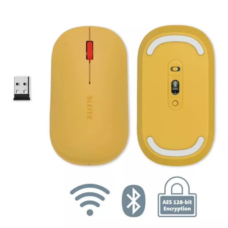 Leitz Cosy Ασύρματο ποντίκι, αμφίχειρο, RF Wireless + Bluetooth, 4000 DPI, Πορτοκαλί