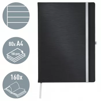 Leitz Style Σημειωματάριο A4 με γραμμές και σκληρό εξώφυλλο, Μονόχρωμο, Μαύρο, A4, 80 φύλλα, 100 g/m², Χαρτί με γραμμές