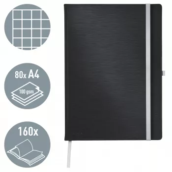 Leitz Style Σημειωματάριο A4 καρό με Hardcover, Μονόχρωμο, Μαύρο, A4, 80 φύλλα, 100 g/m², καρό χαρτί