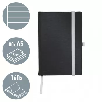 Leitz Style Σημειωματάριο A5 γραμμωμένο με Hardcover, Μονόχρωμο, Μαύρο, A5, 80 φύλλα, 100 g/m², γραμμωμένο χαρτί