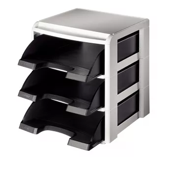 Leitz Ράφι εγγράφων Rack Plus 3 θέσεις, πλαστικό, μαύρο, A4, A4, 3 συρτάρια, επιστολές
