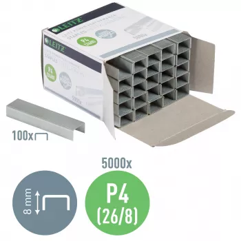 Leitz συνδετήρες Power Performance P4 26/8 κουτί με 5000 τεμ., πακέτο συνδετήρων, 26/8, 8 mm, 100 συνδετήρες, στερέωση, 26/8