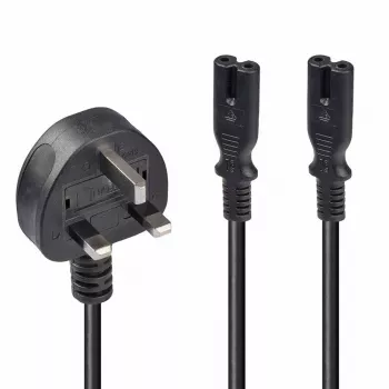 Lindy 2,5 m βύσμα UK Type G σε 2x IEC C7 καλώδιο επέκτασης splitter, μαύρο