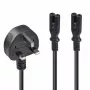 Lindy 2,5 m βύσμα UK Type G σε 2x IEC C7 καλώδιο επέκτασης splitter, μαύρο