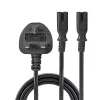Lindy 2,5 m βύσμα UK Type G σε 2x IEC C7 καλώδιο επέκτασης splitter, μαύρο