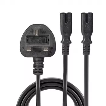Lindy 2,5 m βύσμα UK Type G σε 2x IEC C7 καλώδιο επέκτασης splitter, μαύρο