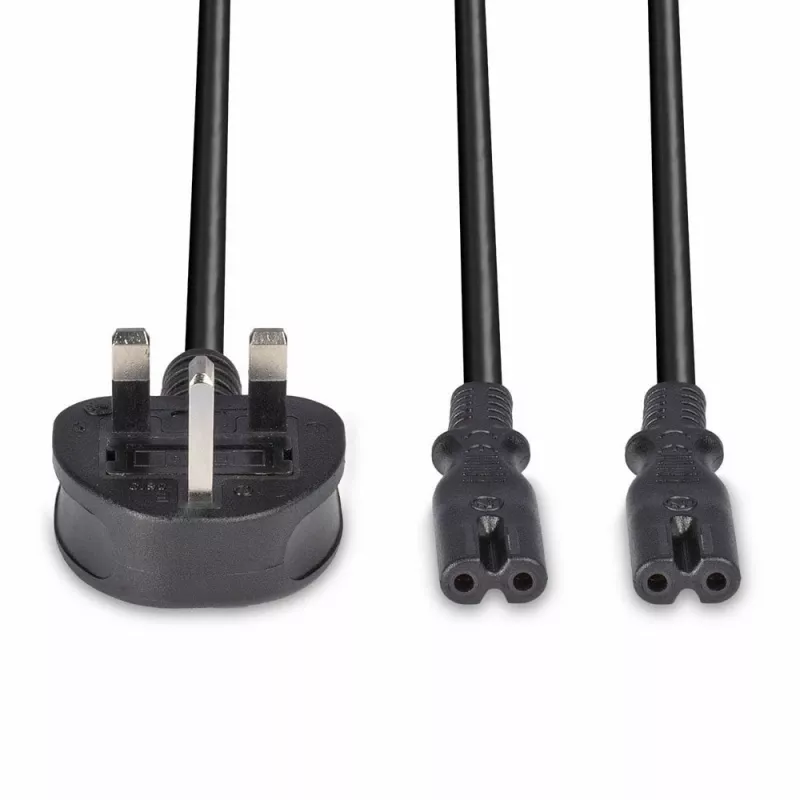 Lindy 2,5 m βύσμα UK Type G σε 2x IEC C7 καλώδιο επέκτασης splitter, μαύρο