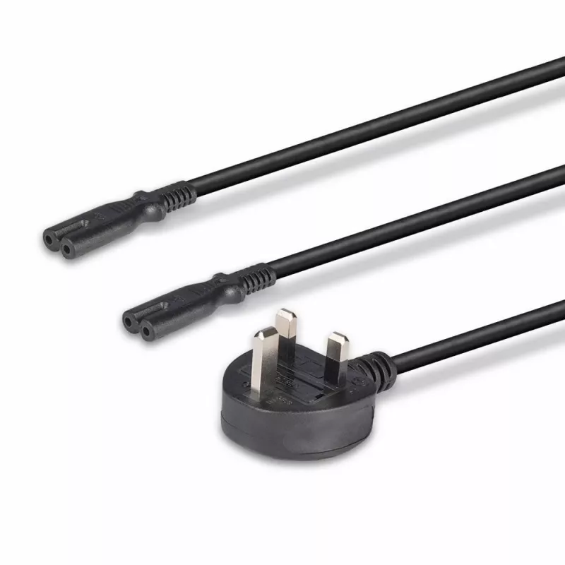 Lindy 2,5 m βύσμα UK Type G σε 2x IEC C7 καλώδιο επέκτασης splitter, μαύρο