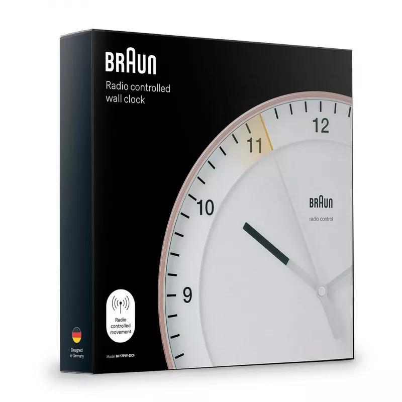 Ρολόι τοίχου BRAUN BC 17 PW DCF — αναλογικό ρολόι DCF, ροζ και λευκό