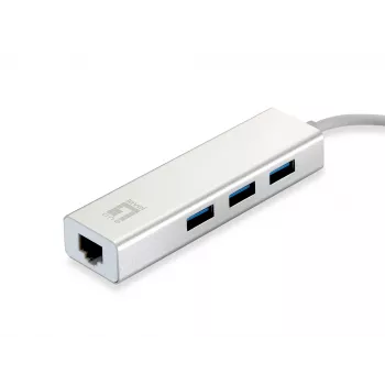 LevelOne Gigabit USB Προσαρμογέας Δικτύου, USB Hub, Ενσύρματο, USB, Ethernet, 1000 Mbit/s, Ασημί, Λευκό