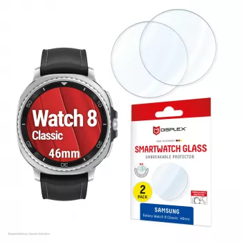 Μεμβράνη οθόνης e.v.i. Displex 9H γυαλί για Galaxy Watch 8 (46mm) – συσκευασία 2 τεμ., εξαιρετικά λεπτή, χωρίς πλαίσιο, αντιδακτυλική