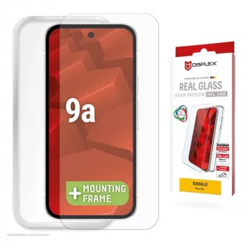 Displex γυαλί προστασίας οθόνης + θήκη για Google Pixel 9a — σκληρυμένο γυαλί, οικολογικό πλαίσιο τοποθέτησης, διαφανές, ανθεκτικό στις γρατσουνιές