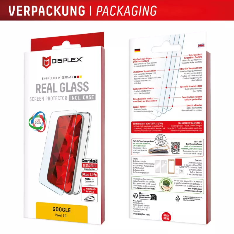 Tempered Glass Screen Protector με θήκη για Google Pixel 10 από e.v.i. (DISPLEX Real Glass + Case)