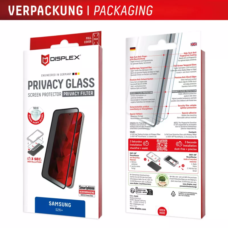 Displex Privacy Screen Protector (10H) για Samsung S26+, φίλτρο απορρήτου