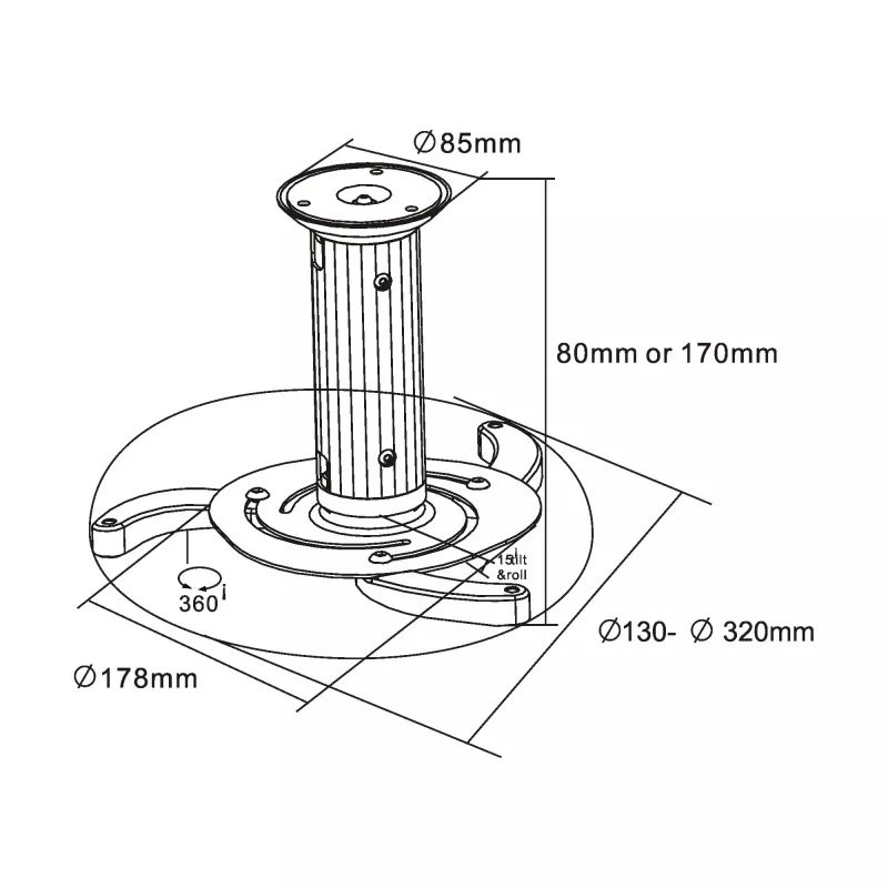 Βάση στήριξης προβολέα InLine 23134A Ύψος 130/200 mm μέγ. 10 kg