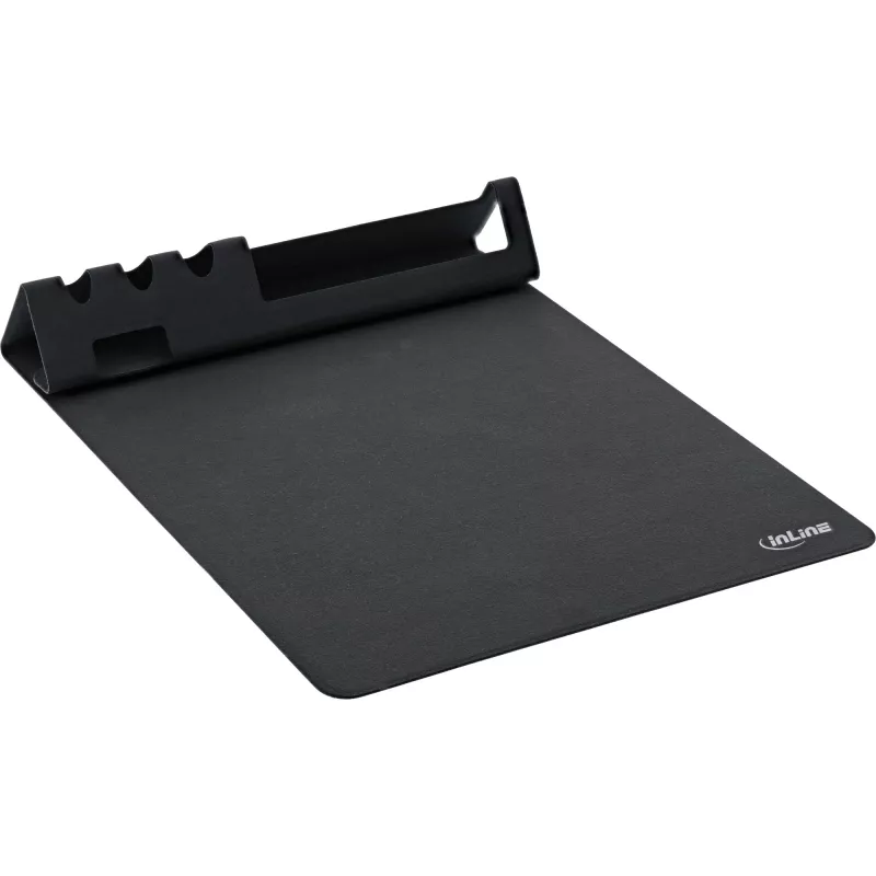 Mousepad InLine 55261 — πολυλειτουργικό λαστιχένιο υπόστρωμα με θήκη smartphone και στυλό, 250×? mm, μαύρο