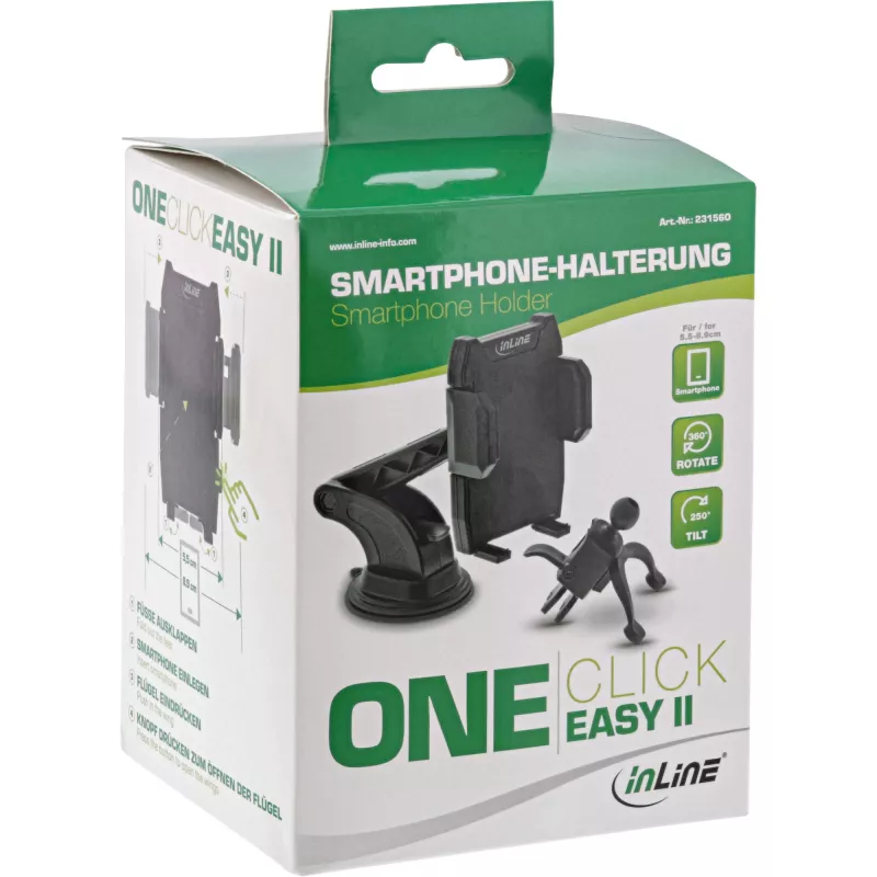 InLine ONE CLICK EASY II βάση smartphone αυτοκινήτου — universal παθητική βάση, μαύρο