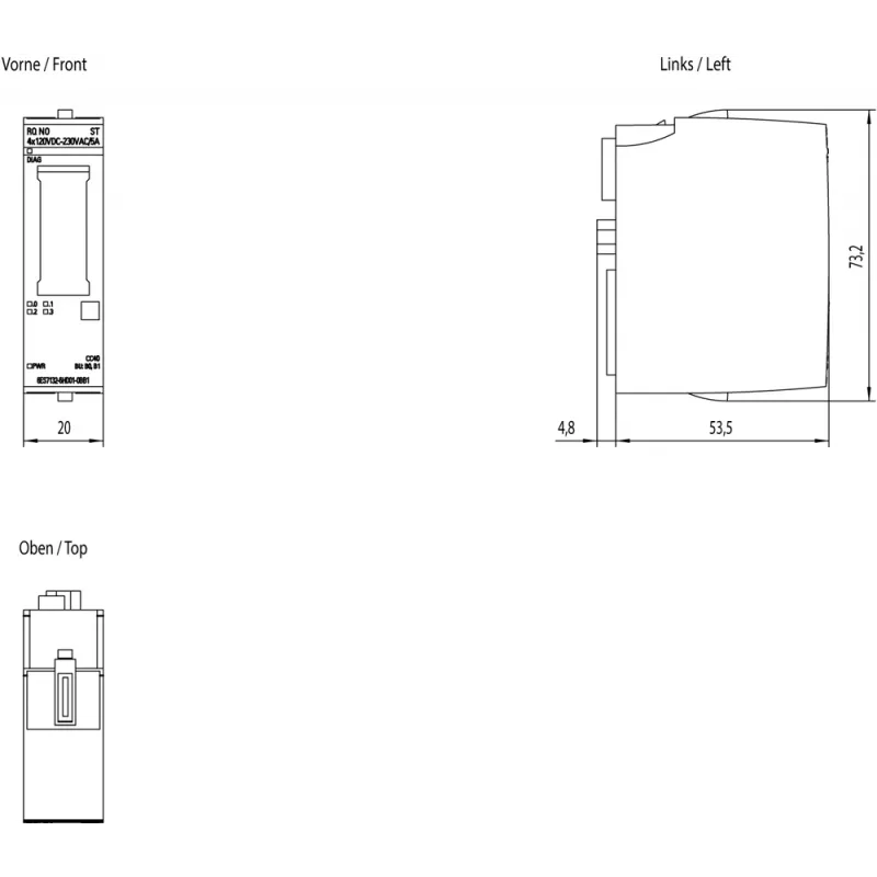Siemens SIMATIC ET 200SP μονάδα ρελέ NO, 4 x 120 V DC, 6ES7132-6HD01-0BB1