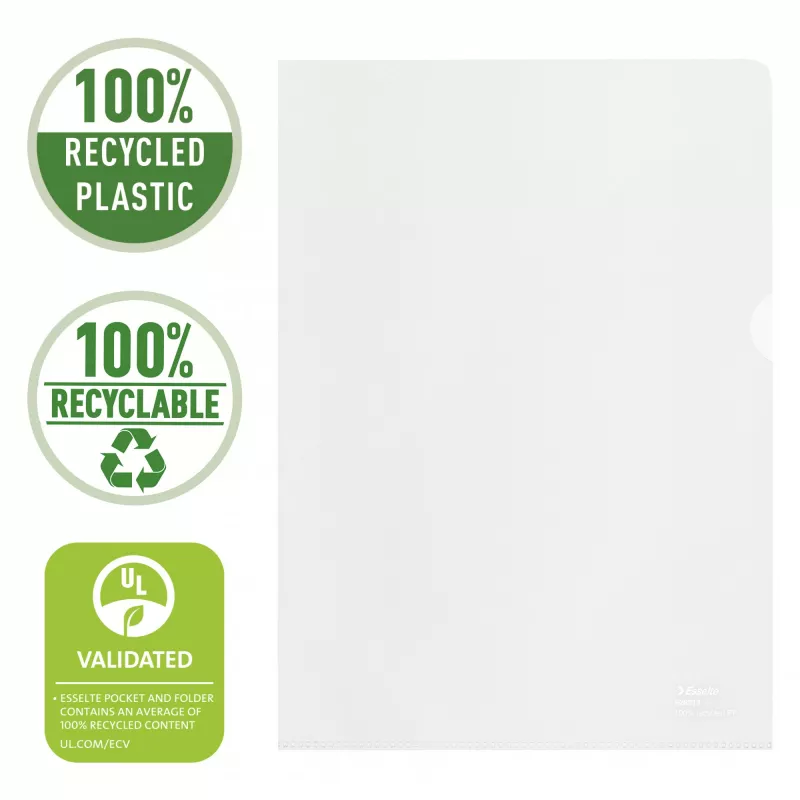 Esselte Recycle Folder A4, φάκελος έργου, A4, πολυπροπυλένιο (PP), διαφανές, κάθετη διάταξη, 220 mm