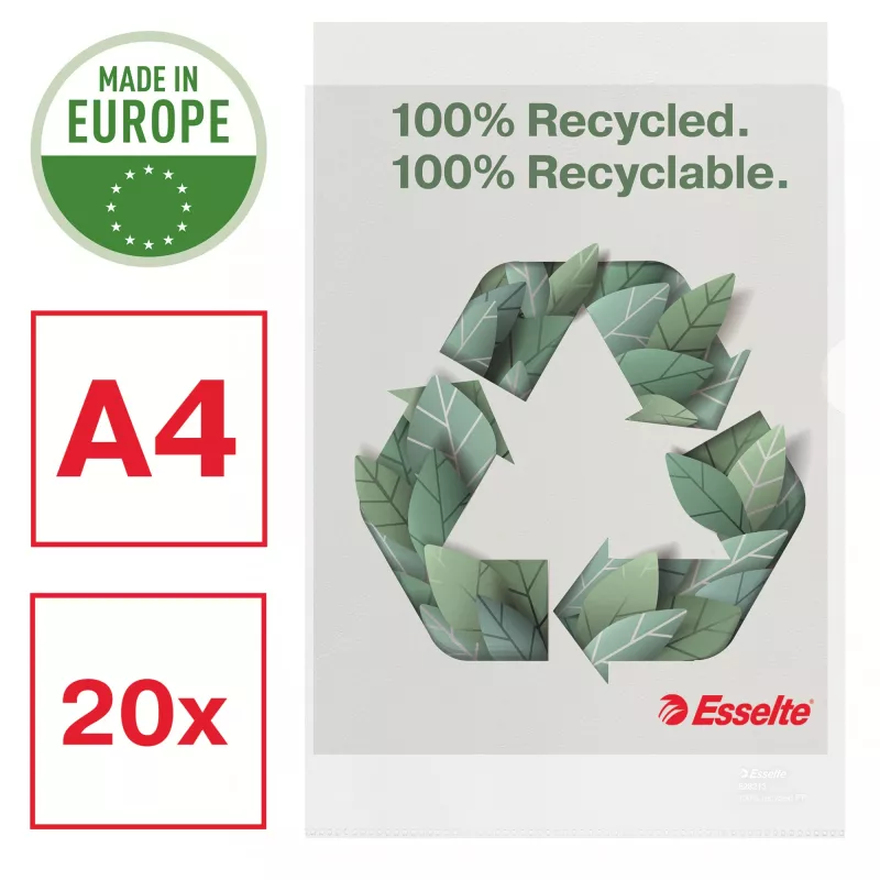 Esselte Recycle Folder A4, φάκελος έργου, A4, πολυπροπυλένιο (PP), διαφανές, κάθετη διάταξη, 220 mm