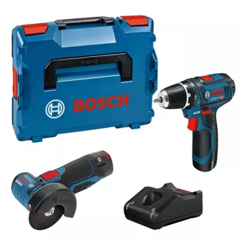 Bosch GSR 12V-15 + GWS 12V-76 + 2 μπαταρίες 2 Ah + GAL 12V-40 (L) Professional Σετ επαναφορτιζόμενων εργαλείων