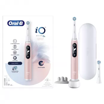 Oral-B iO 6S δονούμενη ηλεκτρική οδοντόβουρτσα ενηλίκων ροζ, λευκό