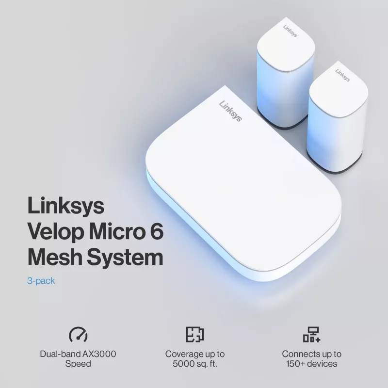 Linksys Velop Micro 6 Mesh System – Dual-Band WiFi 6 AX3000 (συσκευασία 3 τεμ.)