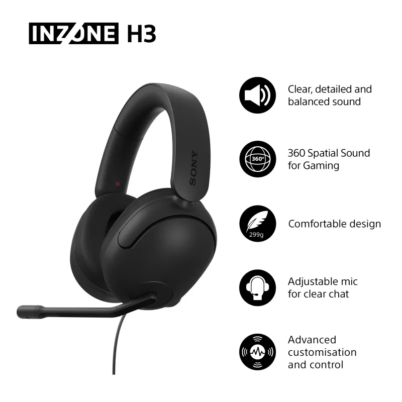 Ενσύρματο Over-Ear Headset Sony INZONE H3 – Μαύρο, Μοντέλο MDRG300B.CE7