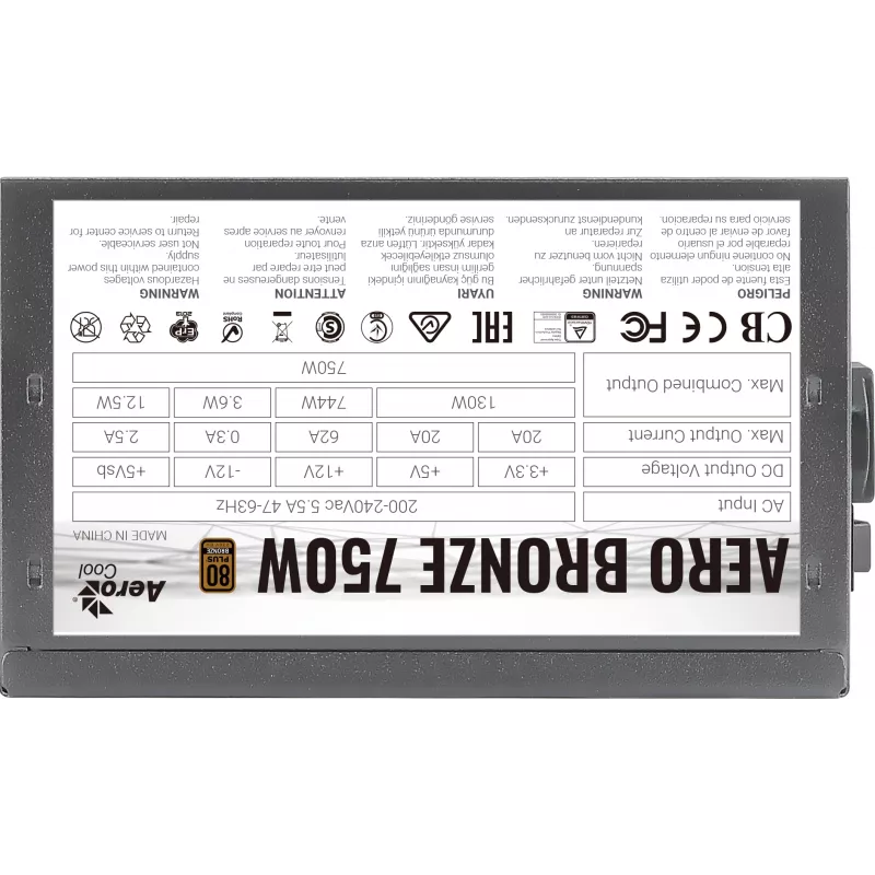 Τροφοδοτικό PC AEROCOOL AEROB750 750W 80 PLUS Bronze Non-Modular 230V Silent μαύρο
