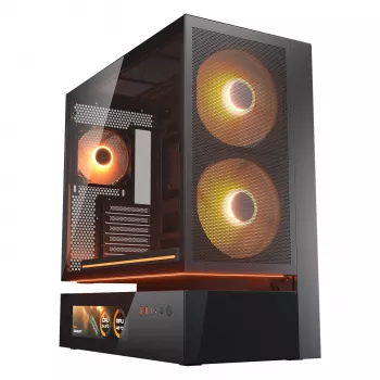 Κουτί υπολογιστή COUGAR Midi Tower CFV235 Vision — ARGB, οθόνη LCD 23,3 cm (9,16″) 1920×462, Mesh, μπροστά 2×160 mm, πίσω 1×120 mm, μαύρο