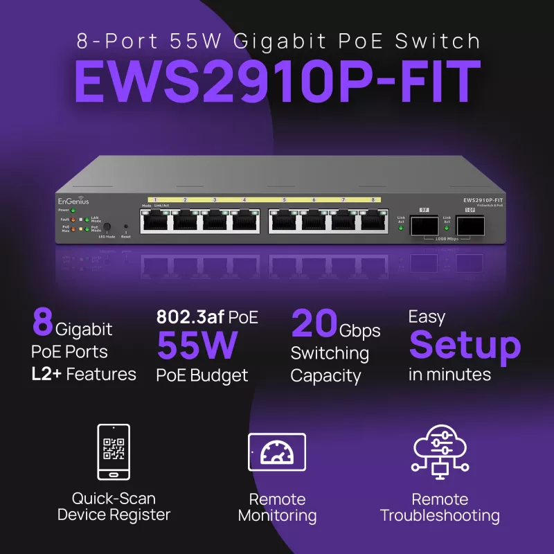 Managed Switch EnGenius FitSwitch 8 PoE 8x Gigabit Ethernet θύρες