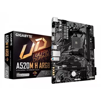 GIGABYTE A520M H ARGB Μητρική κάρτα - Υποστηρίζει επεξεργαστές AMD Ryzen 5000 Series, έως 5100MHz DDR4 (OC), PCIe 3.0 x4 M.2, 1 GbE LAN, USB 3.2 Gen 1