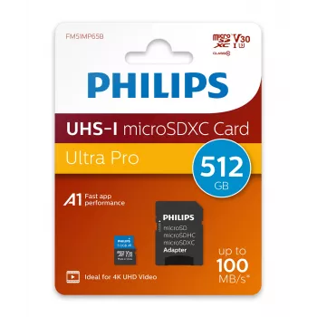 Philips FM51MP65B/00 κάρτα microSDXC, 512 GB, Class 10, UHS-I U3, με αντάπτορα