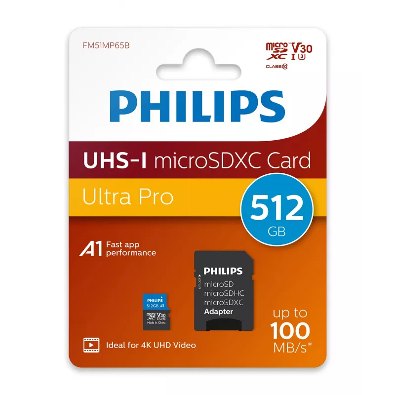 Philips FM51MP65B/00 κάρτα microSDXC, 512 GB, Class 10, UHS-I U3, με αντάπτορα