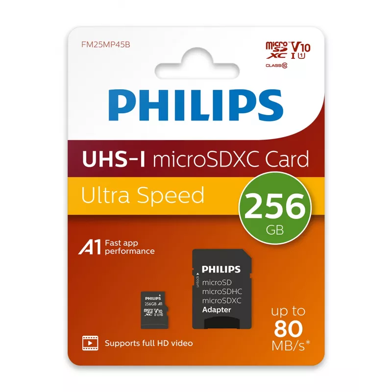 Philips FM25MP45B/00 κάρτα microSDXC, 256 GB, Class 10, UHS-I U1, με αντάπτορα