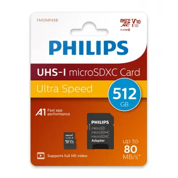 Philips FM51MP45B/00 κάρτα microSDXC, 512 GB, Class 10, UHS-I U1, με αντάπτορα