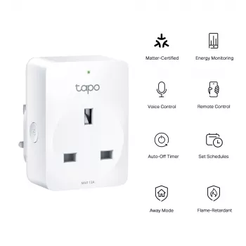 Έξυπνη πρίζα TP-Link Tapo Mini P110M – Wi‑Fi/Bluetooth έξυπνη πρίζα εσωτερικού χώρου, 16 A, 100–240 V, 3680 W, λευκό