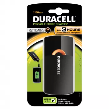 Duracell Φορητός φορτιστής Κινητό τηλέφωνο Μαύρο USB Εσωτερικός χώρος, Εξωτερικός χώρος