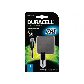 Duracell Φορτιστής τηλεφώνου/tablet 2.4A, εσωτερικός χώρος, AC, 5 V, 2,4 A, μαύρο