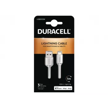 Duracell Sync/Charge Καλώδιο 1 Metre White, 1 m, USB A, Lightning, 2.0, λευκό