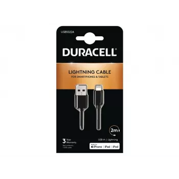 Duracell καλώδιο συγχρονισμού/φόρτισης 2 μέτρων μαύρο, 2 m, USB A, Lightning, 2.0, μαύρο