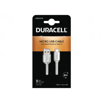 Duracell καλώδιο συγχρονισμού/φόρτισης 2 μέτρων λευκό, 2 m, USB A, Micro-USB A, 2.0, λευκό