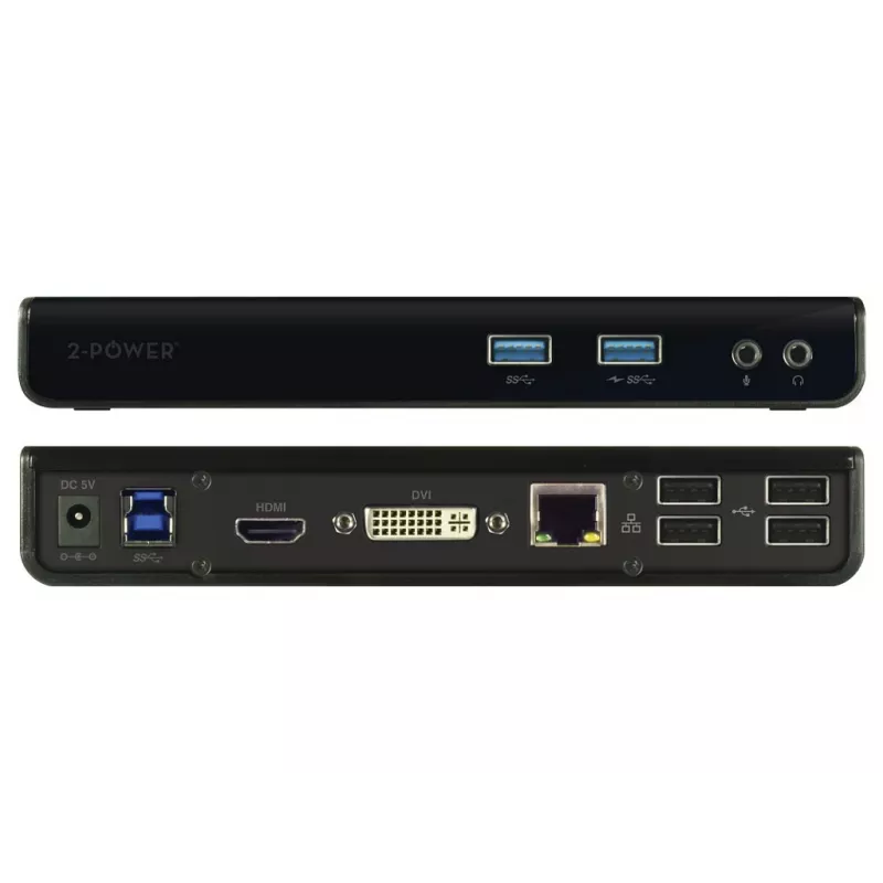 2-Power USB 3.0 Dual Display Docking Station, Docking, 3,5 mm, USB Type-A, USB Type-B, 10,100,1000 Mbit/s, μαύρο, 5 Gbit/s