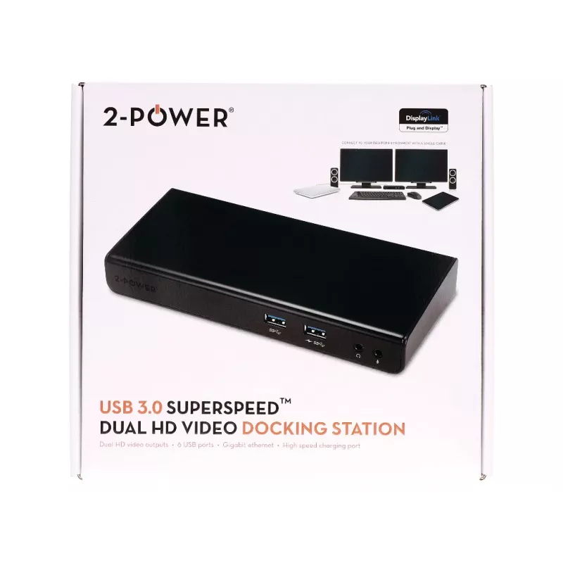 2-Power USB 3.0 Dual Display Docking Station, Docking, 3,5 mm, USB Type-A, USB Type-B, 10,100,1000 Mbit/s, μαύρο, 5 Gbit/s
