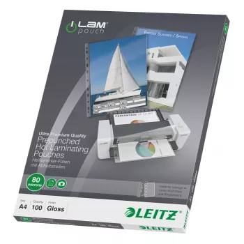Leitz iLAM προτρυπημένες μεμβράνες πλαστικοποίησης A4, 80 μικρόν, συσκευασία 100 τεμ.
