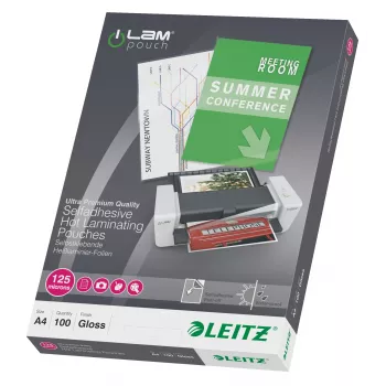 Leitz iLAM αυτοκόλλητες μεμβράνες πλαστικοποίησης A4, 125 μικρόν, συσκευασία 100 τεμ.