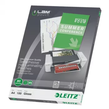 Leitz iLAM αυτοκόλλητες μεμβράνες πλαστικοποίησης A4, 80 μικρόν, συσκευασία 100 τεμ.